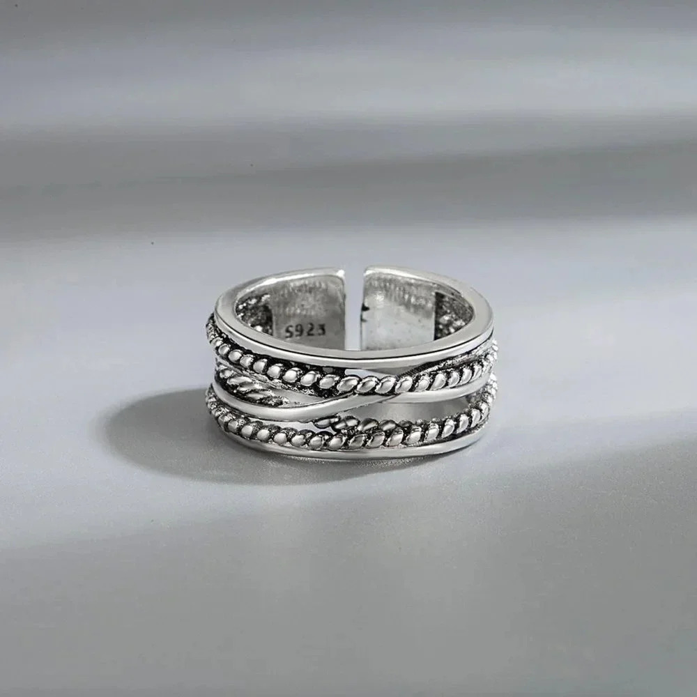 Minimalist 925 Sterling Silver Chunky Silver Ring Bead Twist Minimalist Ring